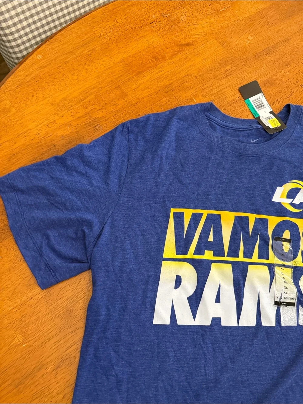 Nike Royal Blue 'Vamos Rams' Graphic Tee with Yellow & White Print xl